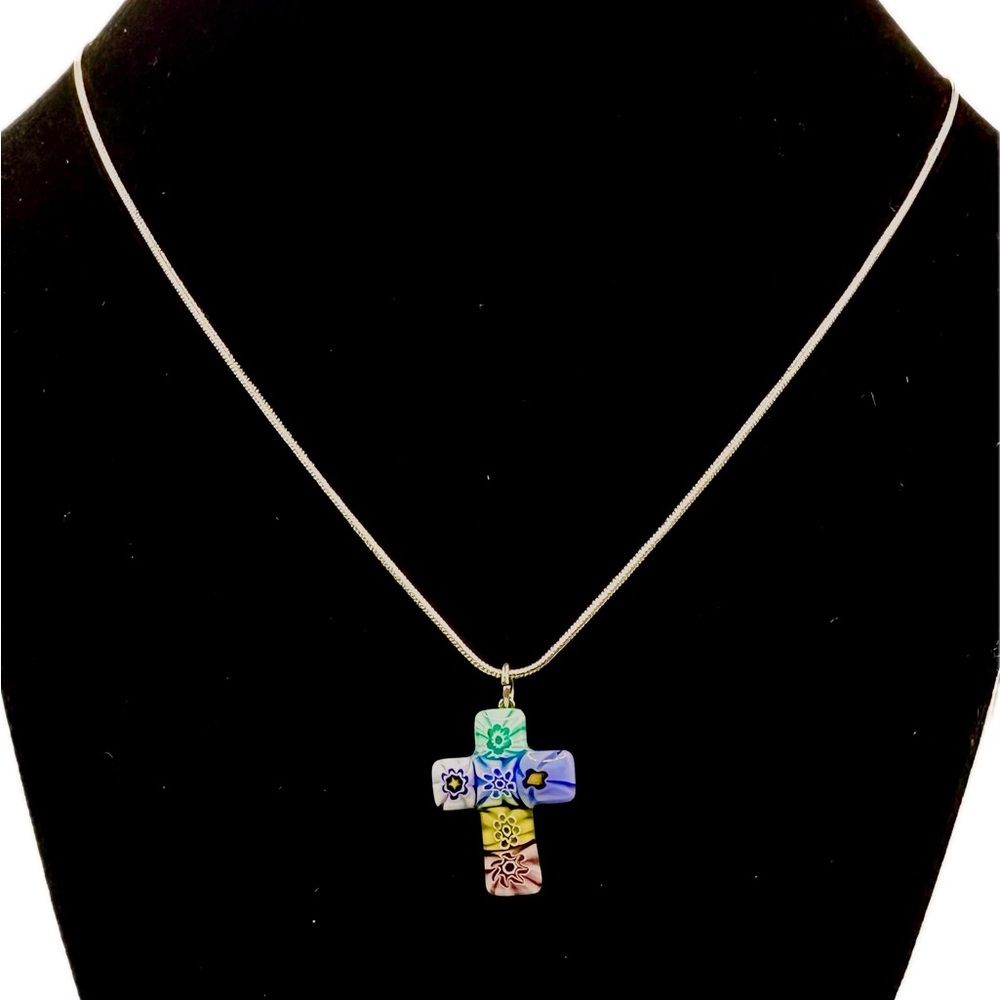 Multicolored Cross Pendant Artisan Necklace. Please see pictures.